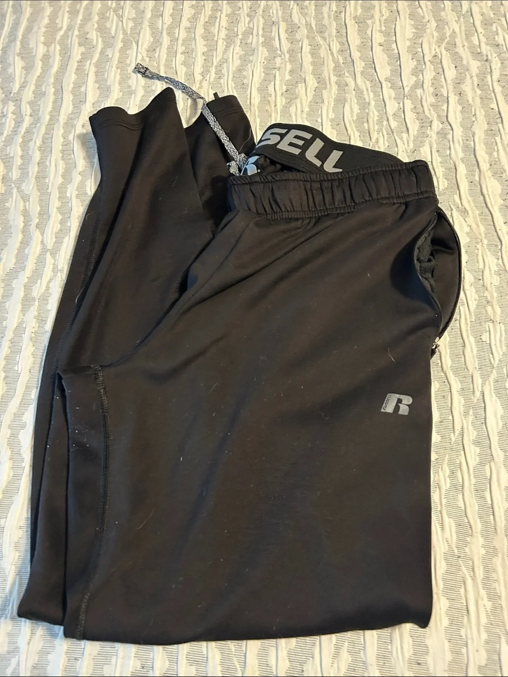 Russell Athletic Black Men's Athletic Joggers with Logo Waistband. Zipper pocket
